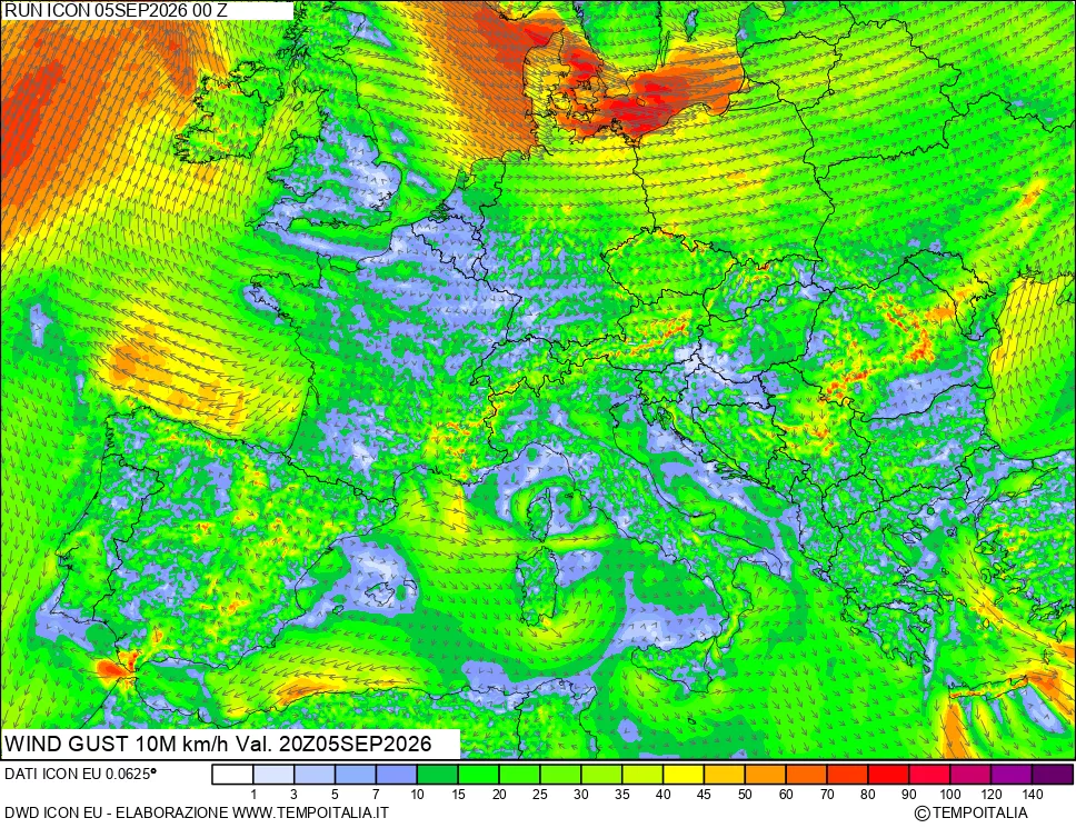 mappa 10 m Vento raffica massima