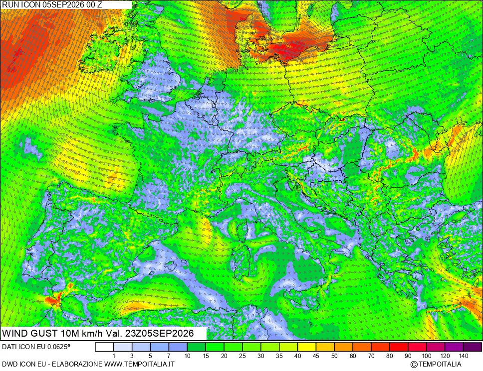 mappa 10 m Vento raffica massima