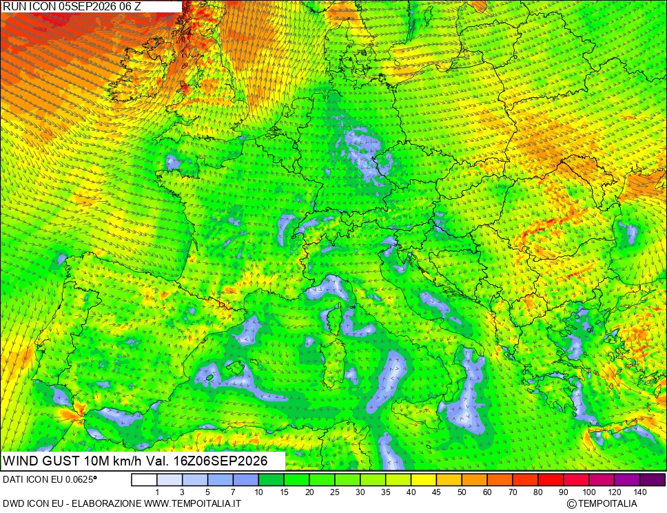 mappa 10 m Vento raffica massima