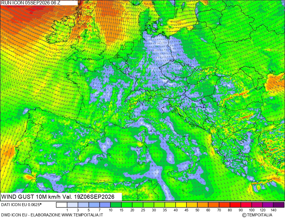 mappa 10 m Vento raffica massima