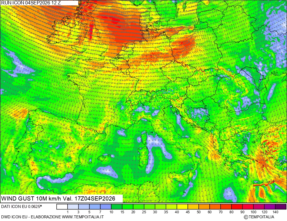 mappa 10 m Vento raffica massima