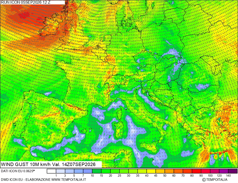 mappa 10 m Vento raffica massima