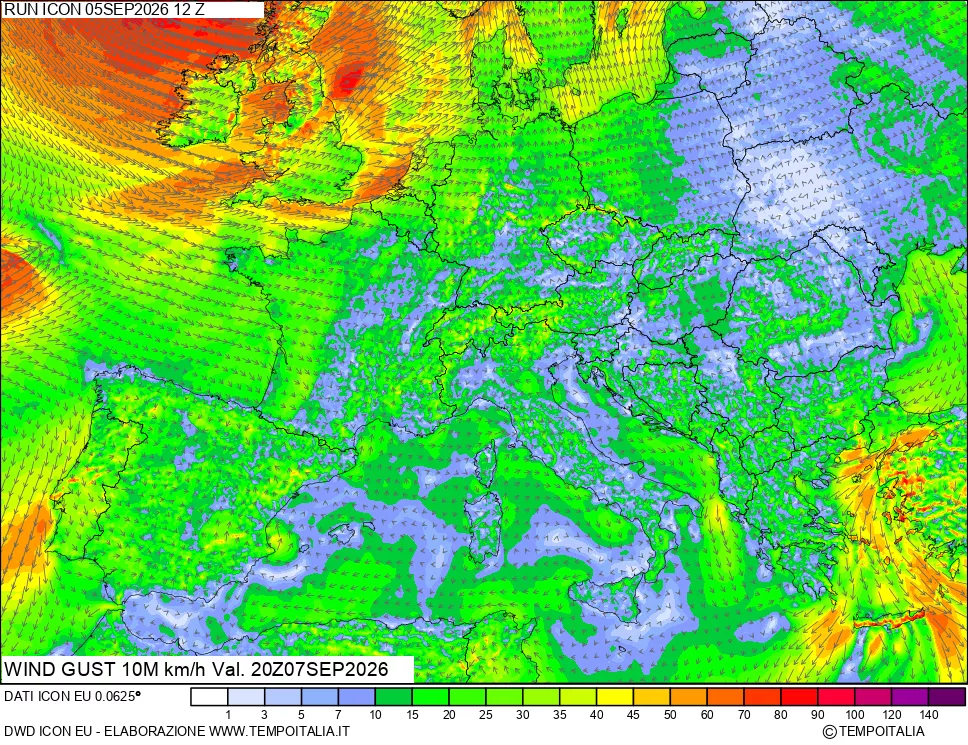 mappa 10 m Vento raffica massima