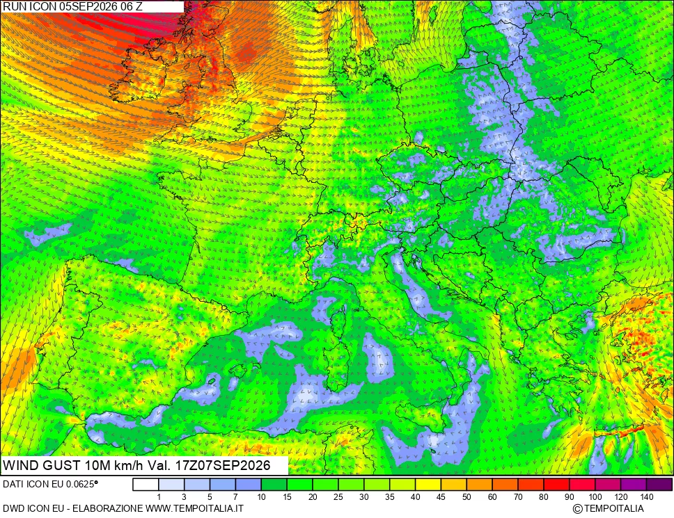 mappa 10 m Vento raffica massima