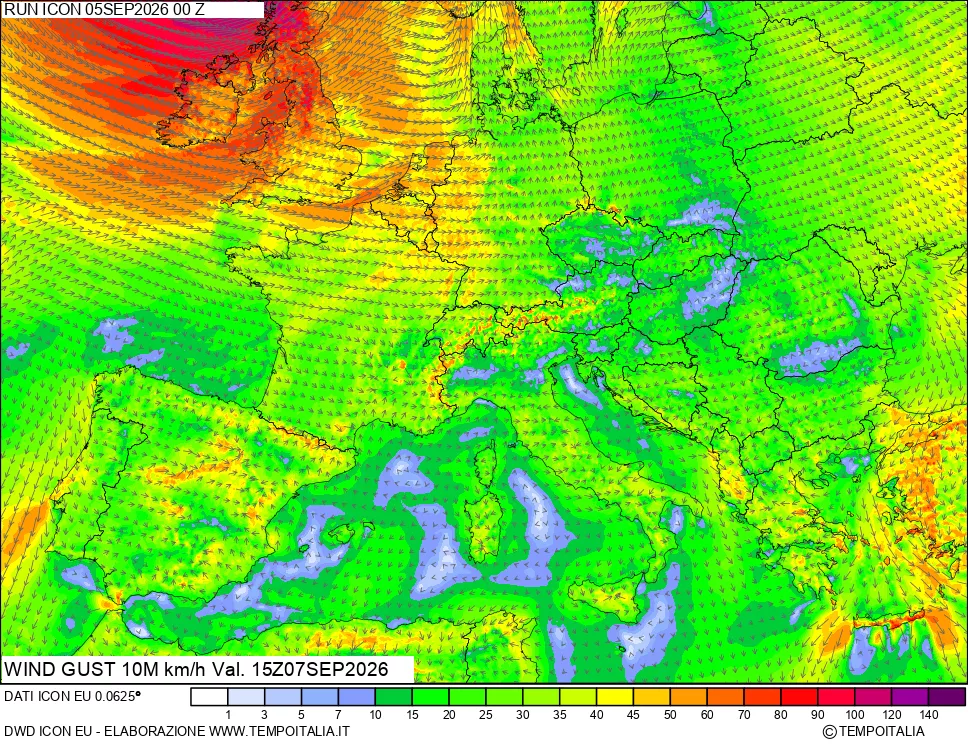 mappa 10 m Vento raffica massima