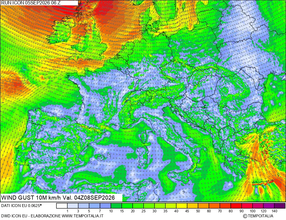 mappa 10 m Vento raffica massima