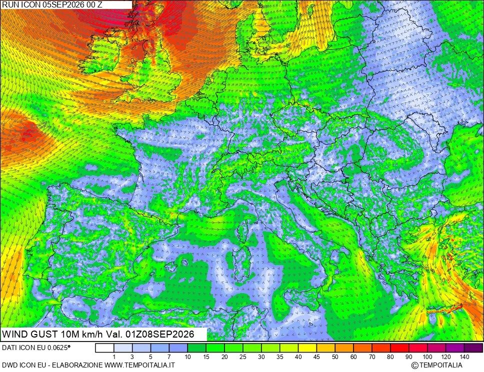 mappa 10 m Vento raffica massima