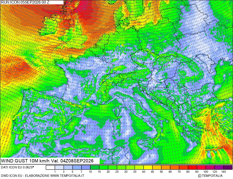 mappa 10 m Vento raffica massima