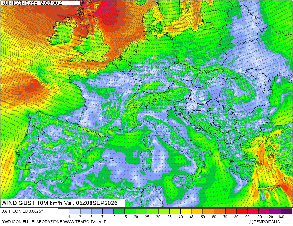mappa 10 m Vento raffica massima