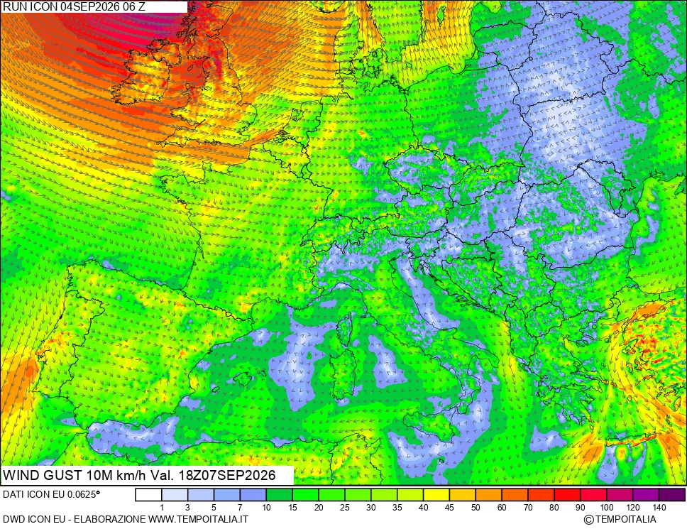 mappa 10 m Vento raffica massima