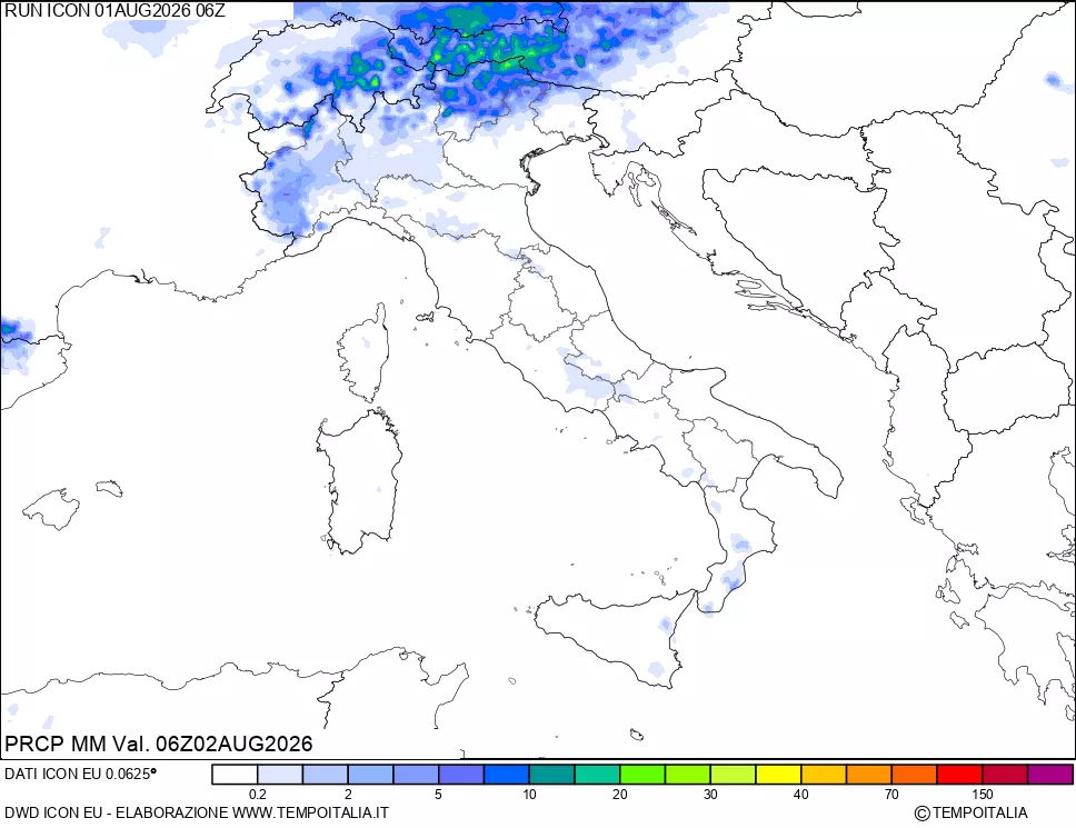 mappa Precipitazioni 24 ore precedenti