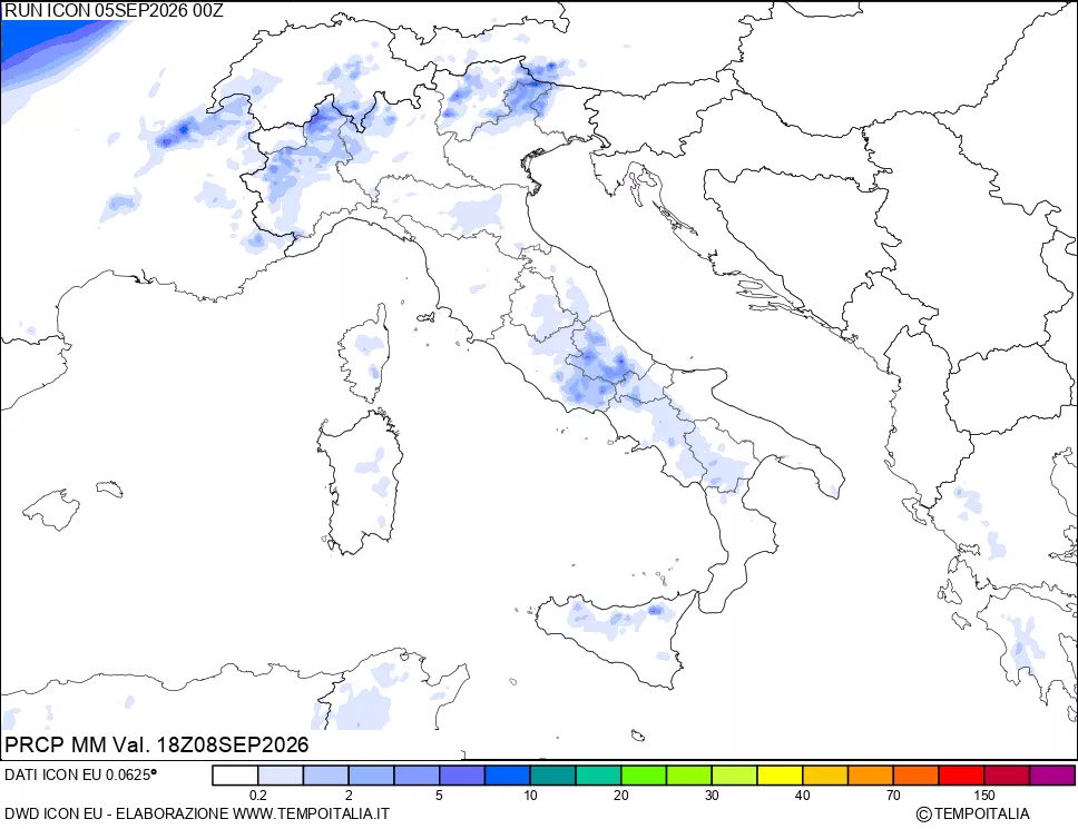 mappa Precipitazioni 24 ore precedenti