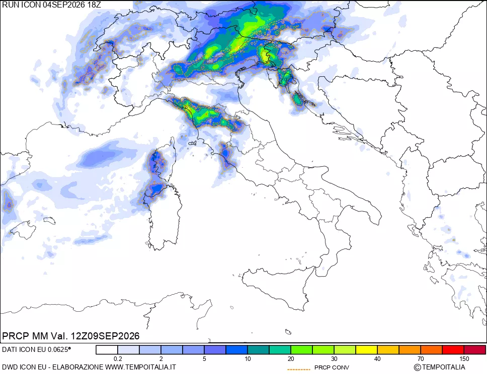 mappa Precipitazioni totali e convettive