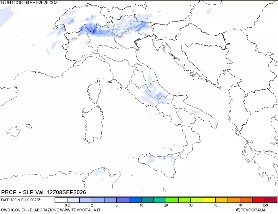 mappa Precipitazioni e pressione SLM