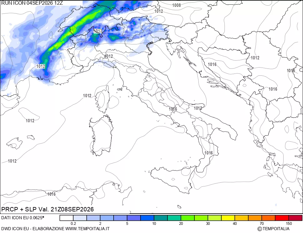 mappa Precipitazioni e pressione SLM