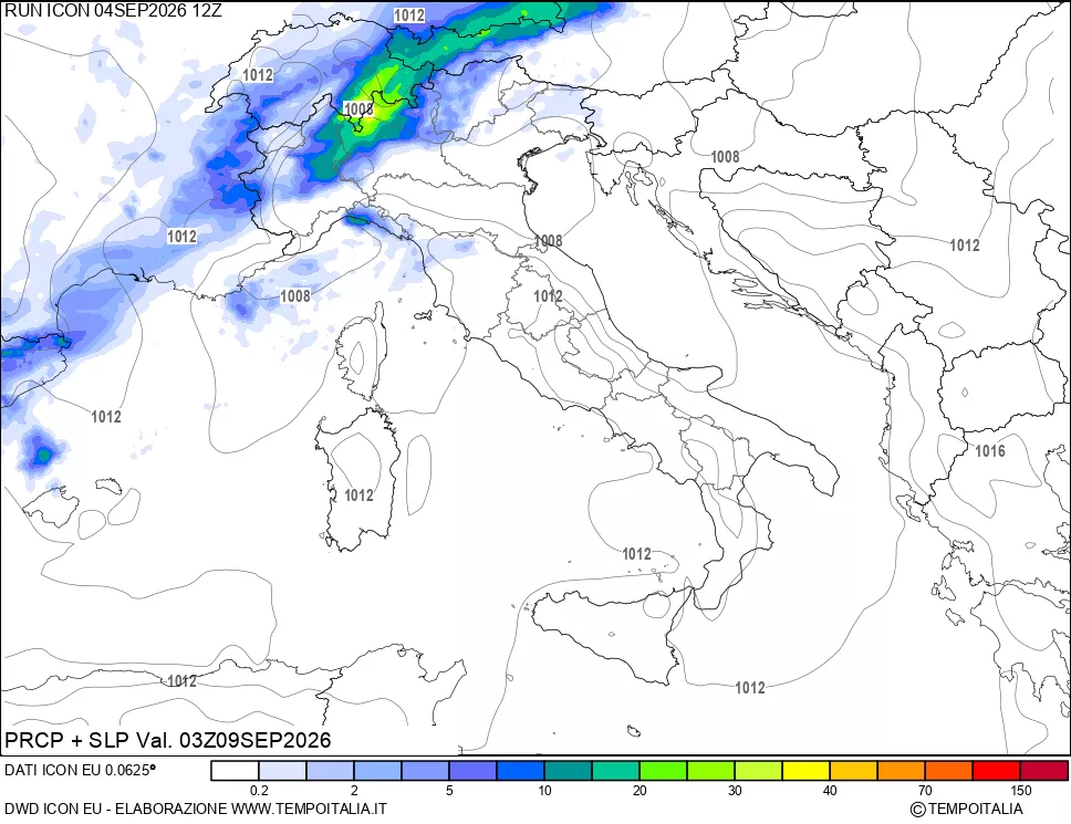 mappa Precipitazioni e pressione SLM
