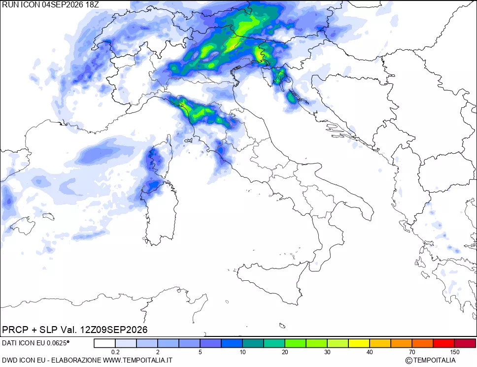 mappa Precipitazioni e pressione SLM