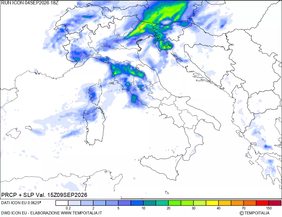 mappa Precipitazioni e pressione SLM