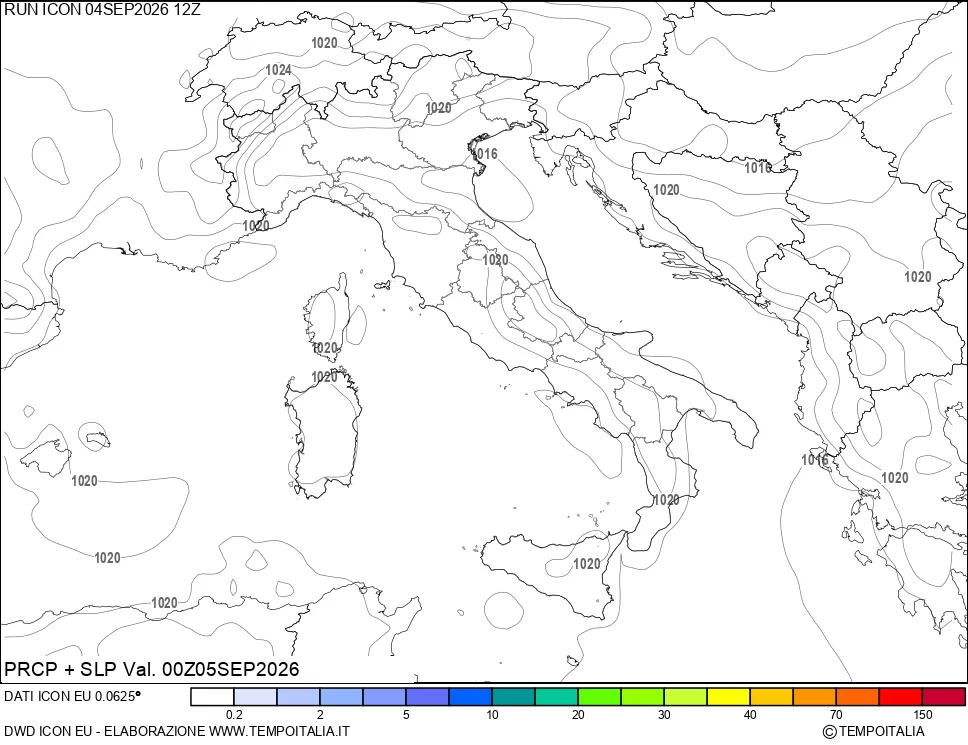 mappa Precipitazioni e pressione SLM