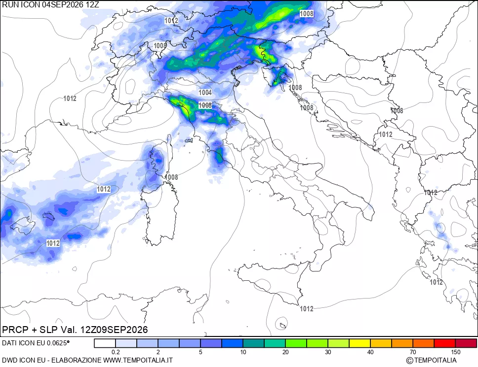 mappa Precipitazioni e pressione SLM