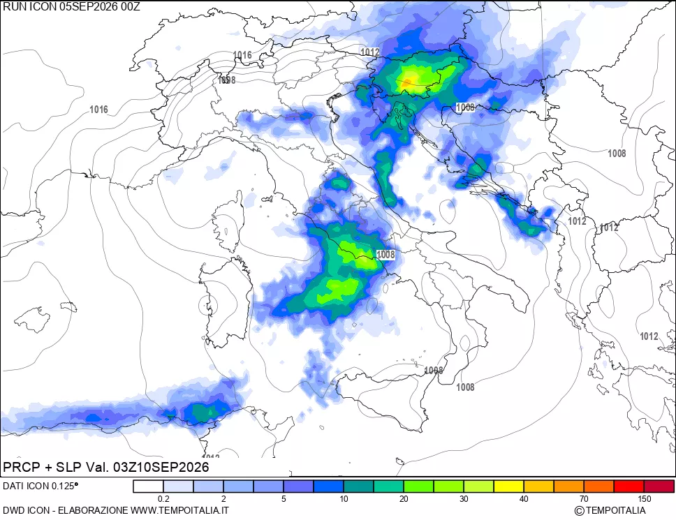 mappa Precipitazioni e pressione SLM