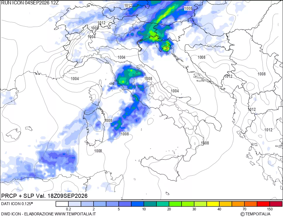 mappa Precipitazioni e pressione SLM