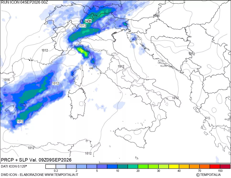mappa Precipitazioni e pressione SLM