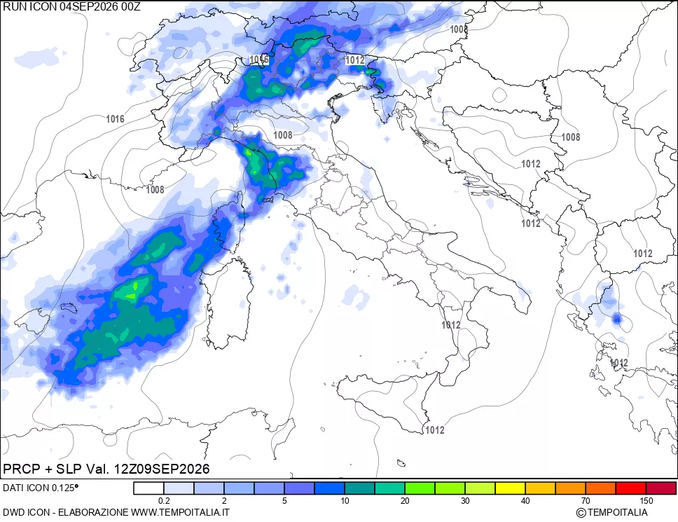 mappa Precipitazioni e pressione SLM
