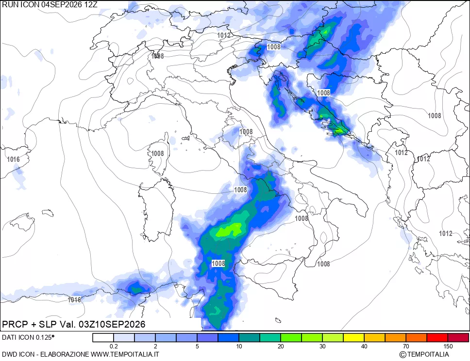 mappa Precipitazioni e pressione SLM
