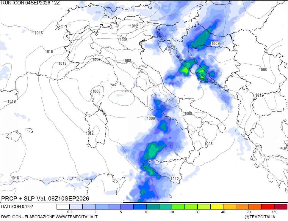mappa Precipitazioni e pressione SLM