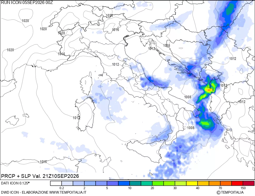 mappa Precipitazioni e pressione SLM