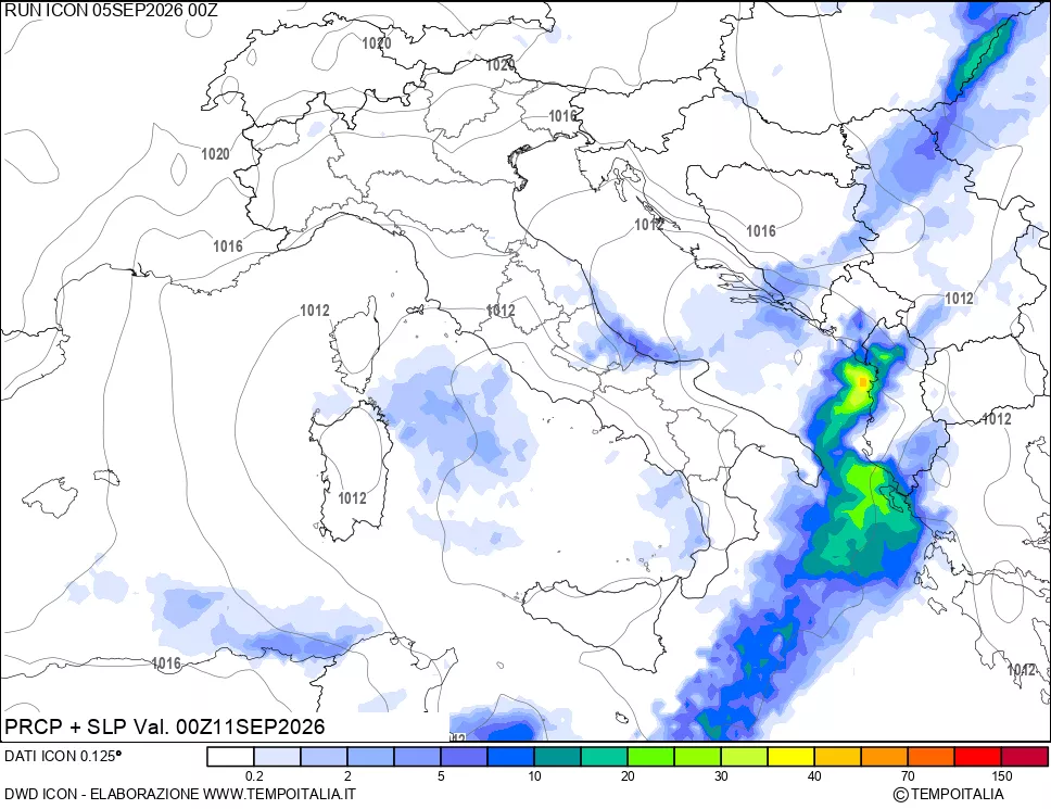 mappa Precipitazioni e pressione SLM