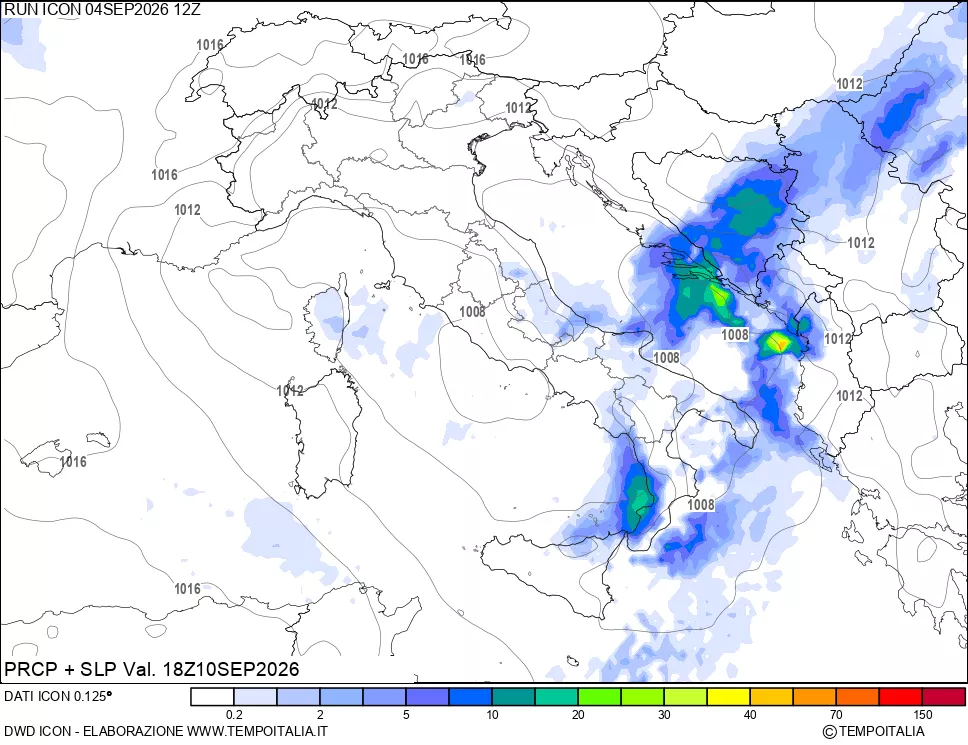 mappa Precipitazioni e pressione SLM