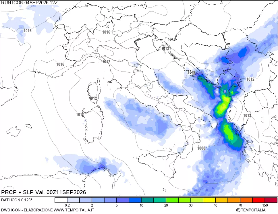 mappa Precipitazioni e pressione SLM