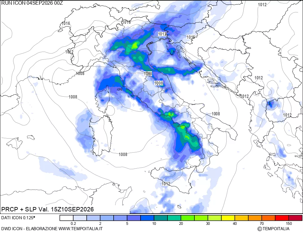 mappa Precipitazioni e pressione SLM