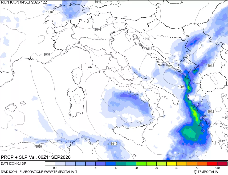 mappa Precipitazioni e pressione SLM