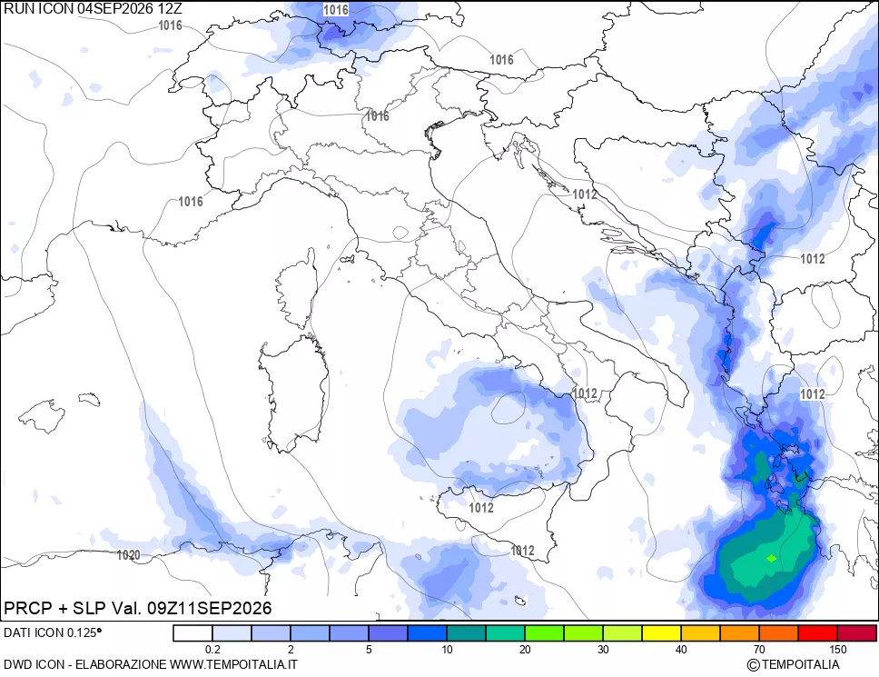 mappa Precipitazioni e pressione SLM