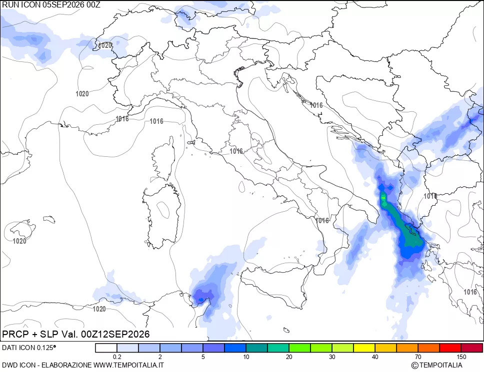 mappa Precipitazioni e pressione SLM