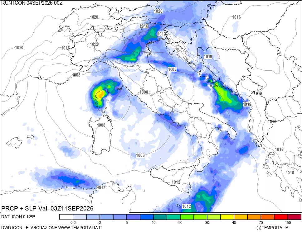 mappa Precipitazioni e pressione SLM
