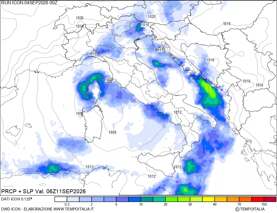 mappa Precipitazioni e pressione SLM