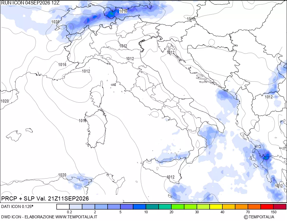 mappa Precipitazioni e pressione SLM