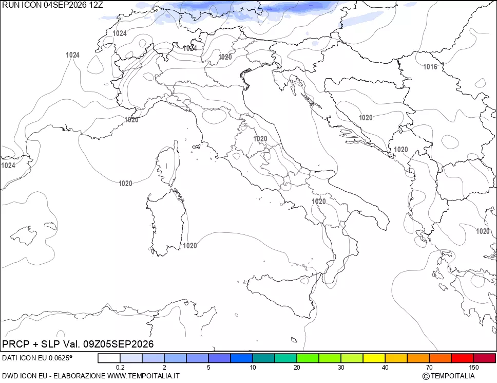 mappa Precipitazioni e pressione SLM
