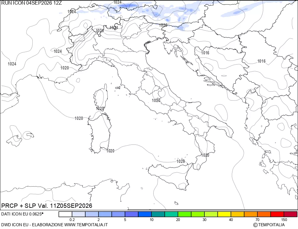 mappa Precipitazioni e pressione SLM