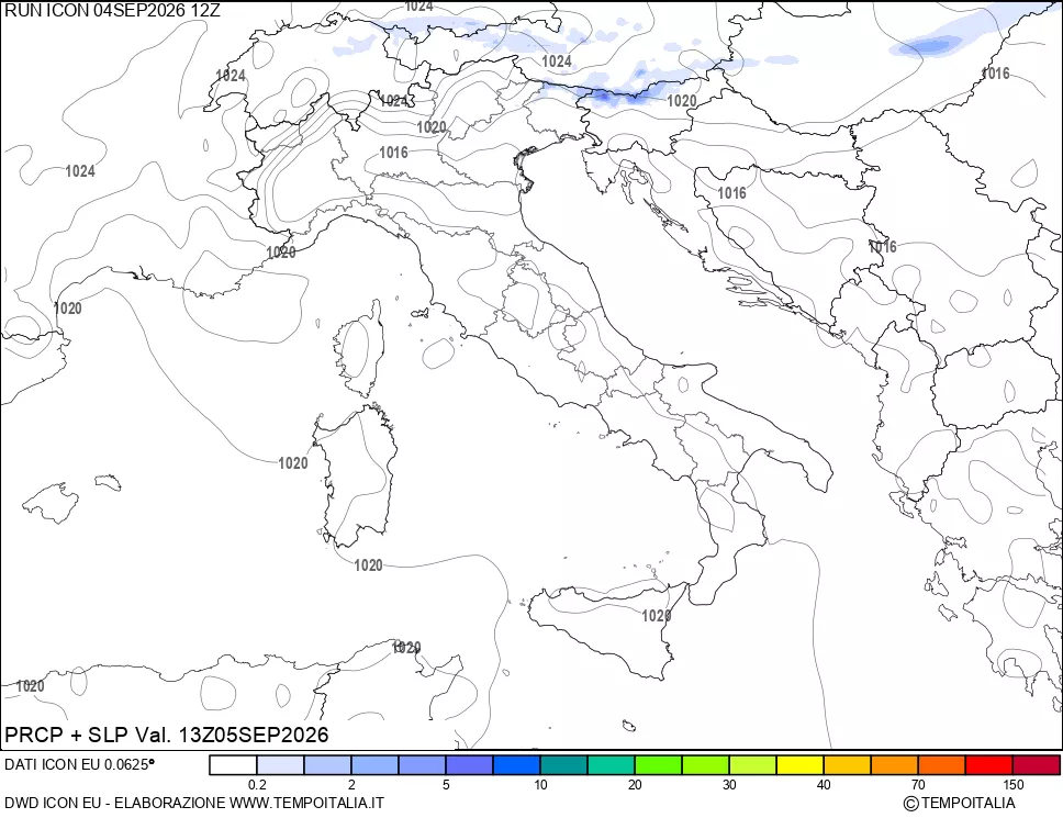 mappa Precipitazioni e pressione SLM