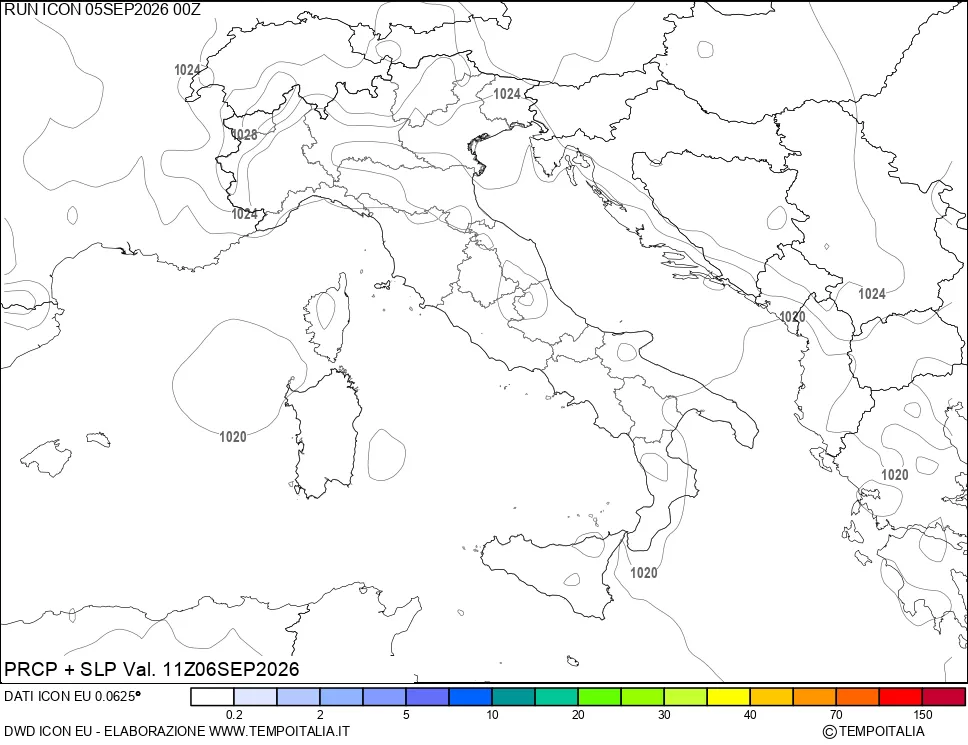 mappa Precipitazioni e pressione SLM