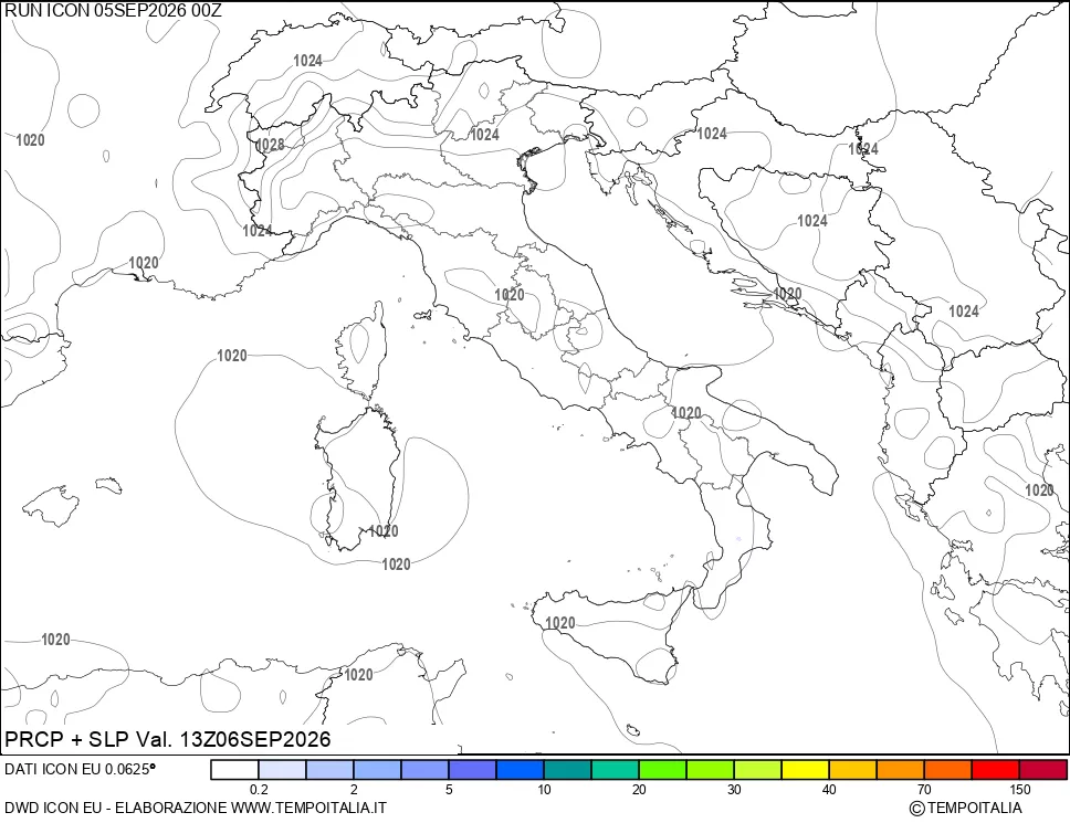 mappa Precipitazioni e pressione SLM