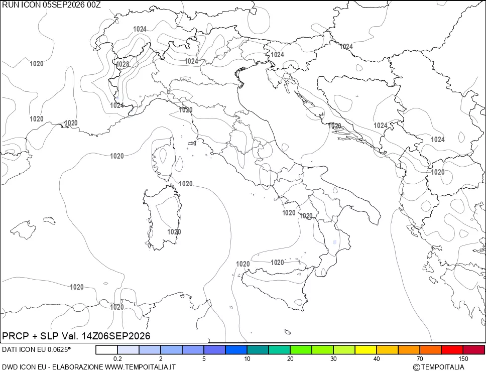 mappa Precipitazioni e pressione SLM