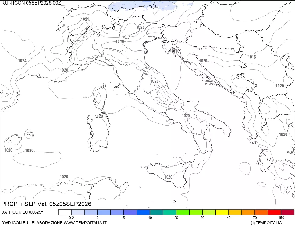 mappa Precipitazioni e pressione SLM