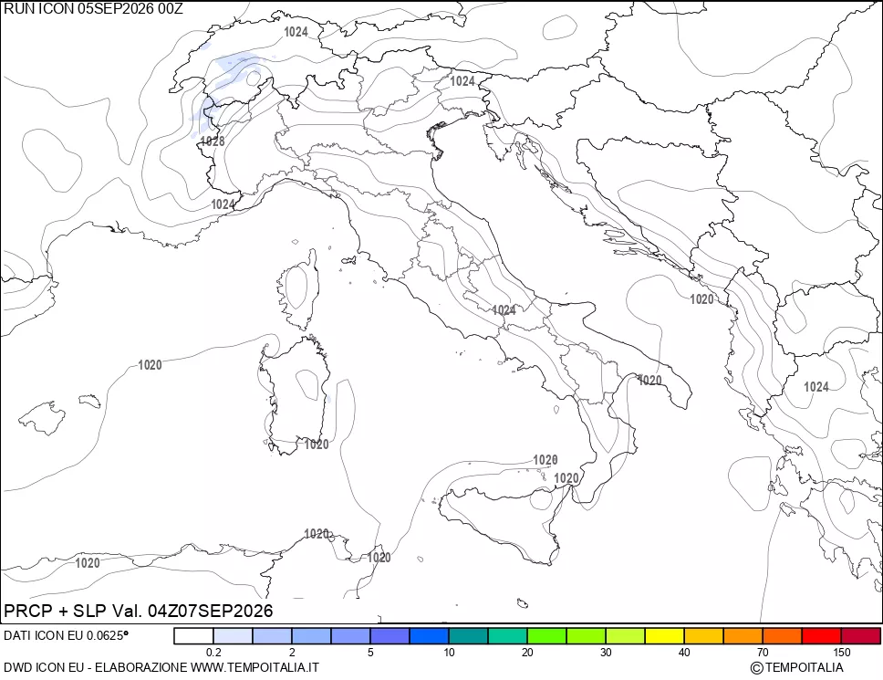 mappa Precipitazioni e pressione SLM