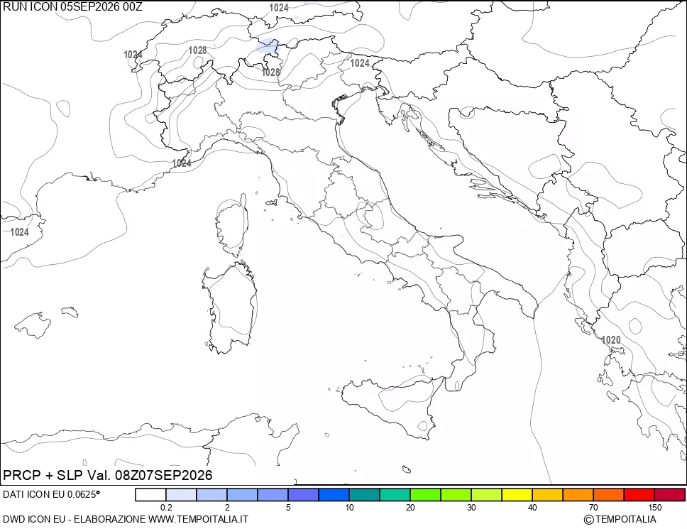 mappa Precipitazioni e pressione SLM
